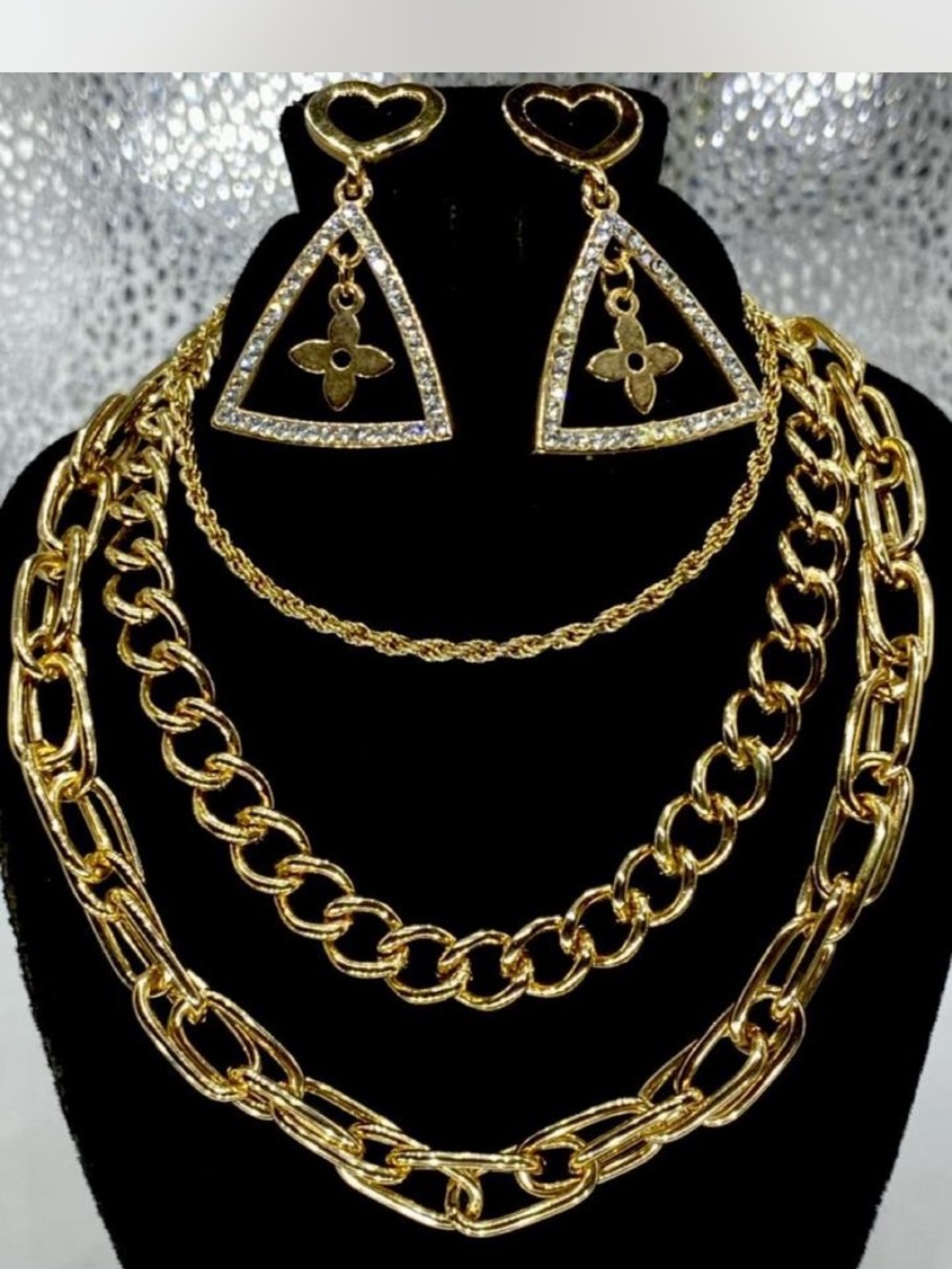 Designer ^ Multi Layered Chain Necklace / Earrings * Bonus !!! 👀 at Pics ;0)